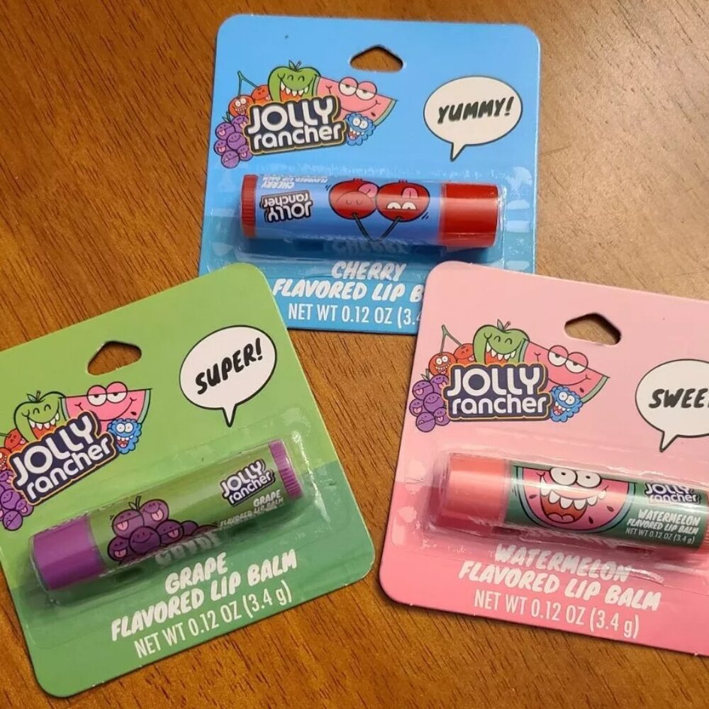 Lot of 3 Jolly Rancher Lip Balms New in Package cherry, grape, watermelon D3